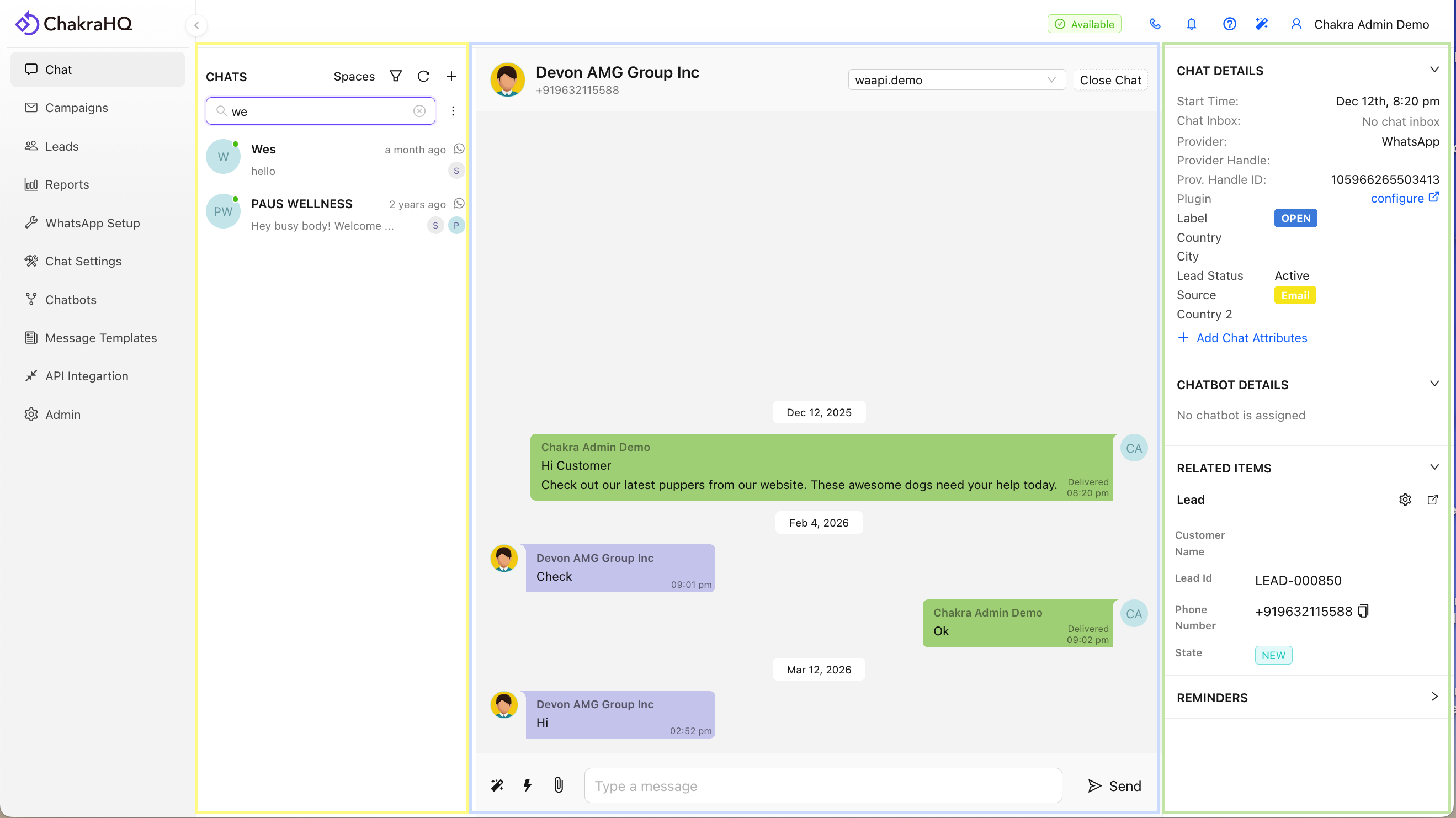 Chakra Chat Inbox Section